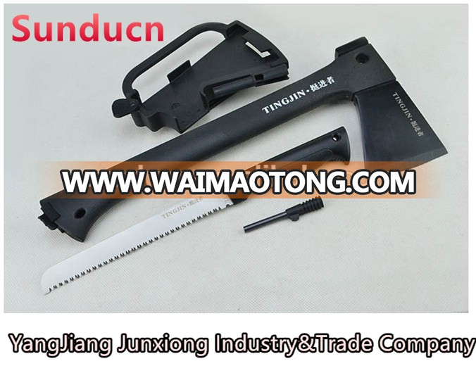 High Quality Stainless Steel Blade Fiberglass Nylon Handle Multi Tool Axe with Flint Wood Saw ABS Sheath